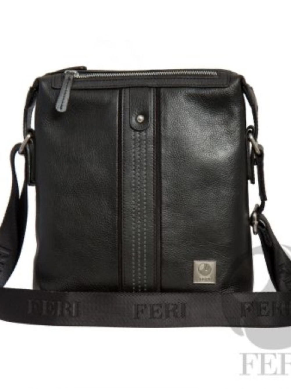 FERI Black Leather Crossbody Bag for Unisex Travel Messenger